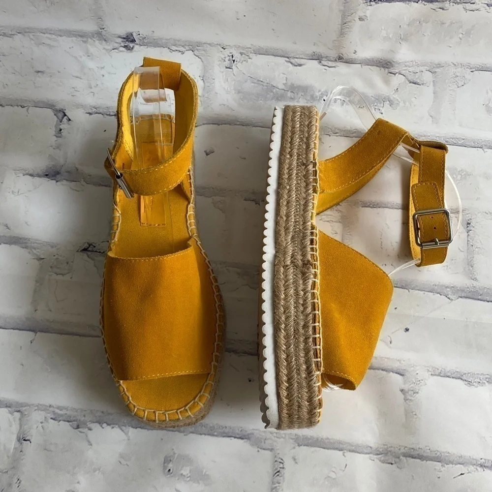 ASOS Mustard yellow strappy suede leather platform espadrille Jacoba size 7